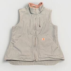 Carhartt Sherpa Lined Duck Vest M 8/10 Green Canvas Workwear - Unisex